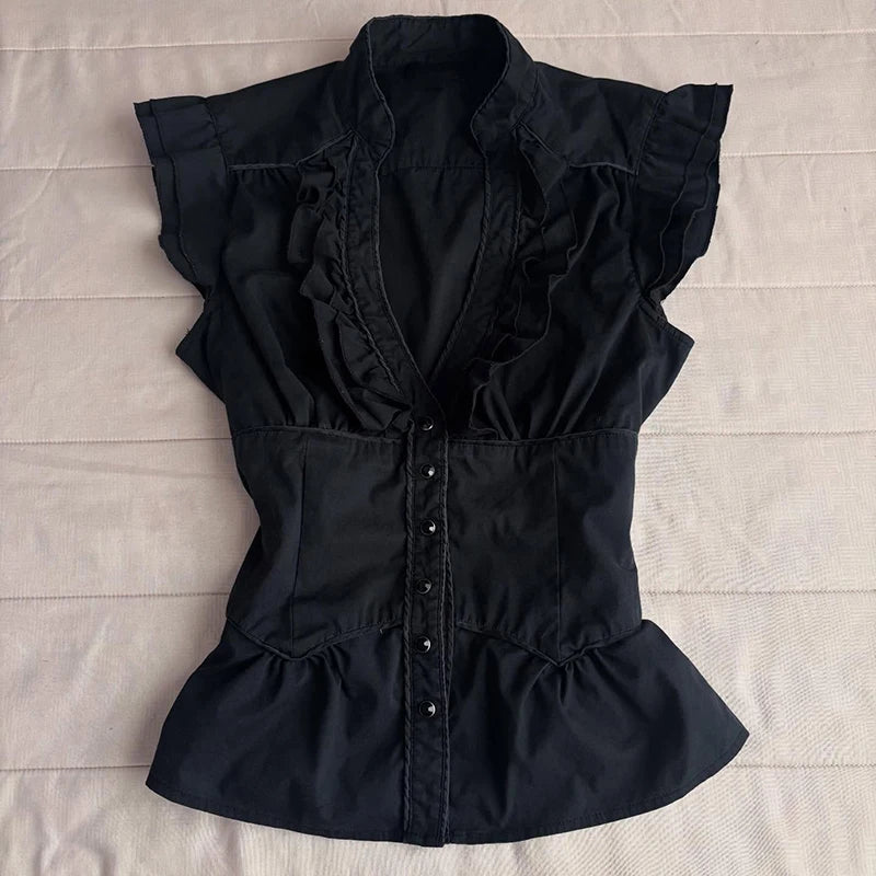 Y2K Gothic Aesthetic Top Square Neck Women's Retro Harajuku Fashion Casual Fairy Style Sweet and Cute Emotional Girl