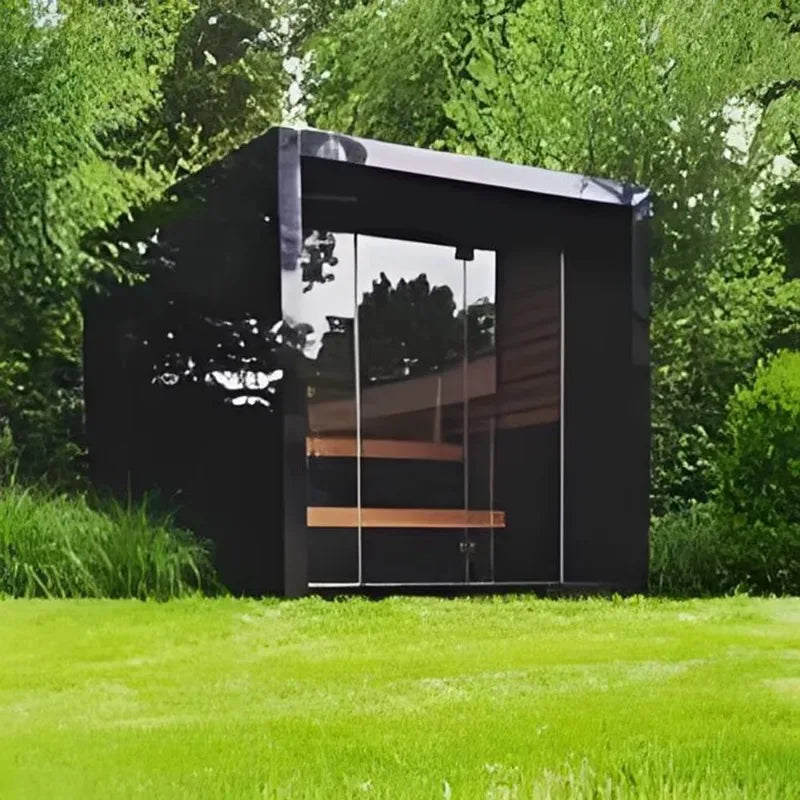 Modern simple outdoor cedar cube sauna easy installation automatic control furnace 4-6 people computer control panel