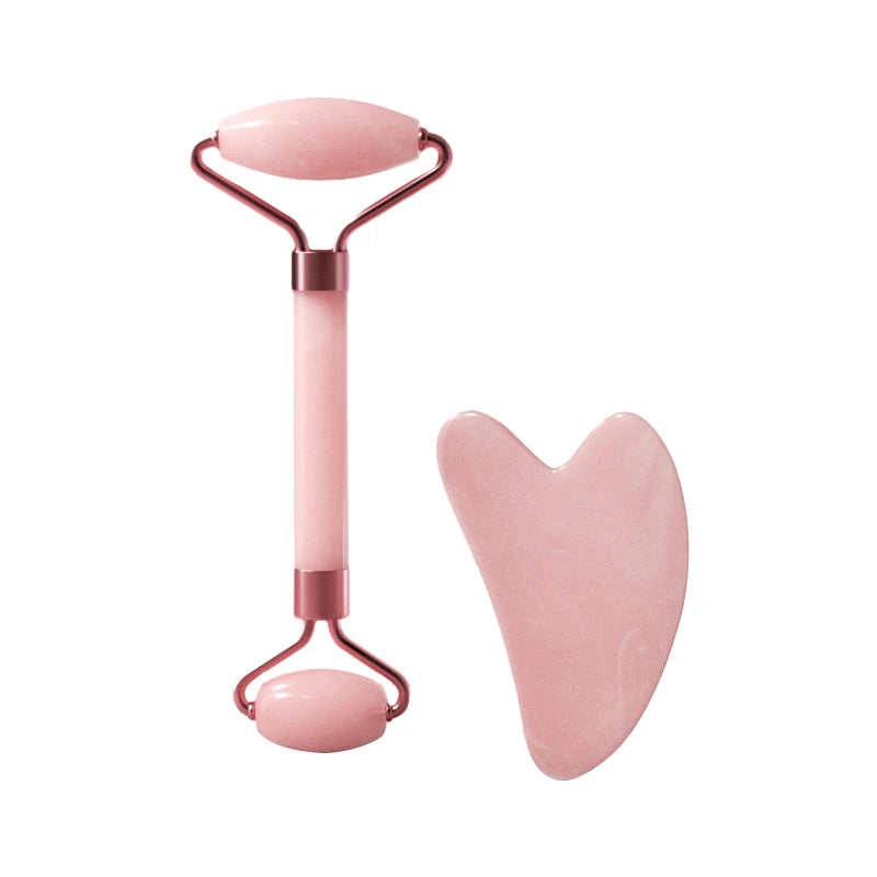 Dual Size Facial Massage Kit Double End Roller Heart Shape Gua Sha Board Skin Lifting Puffiness Reducing Home Spa Beauty Tool