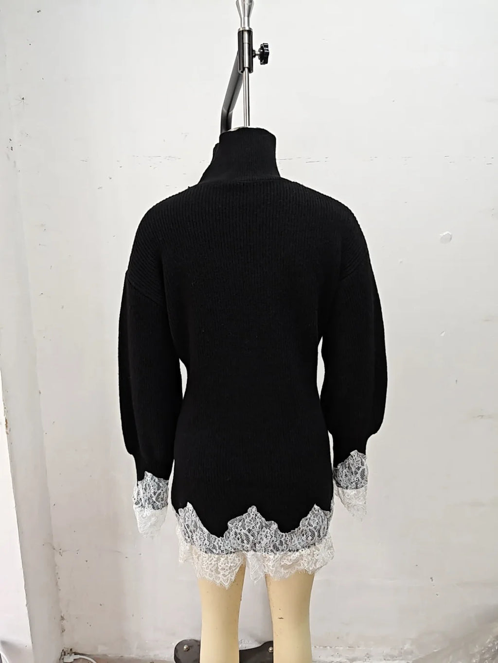 Wome Knitting Dress 2026 New Ladies Loose Fit Turtleneck Knitted Dress Autumn Lace Spliced Long Sleeve Sweater Midi Warm Dress