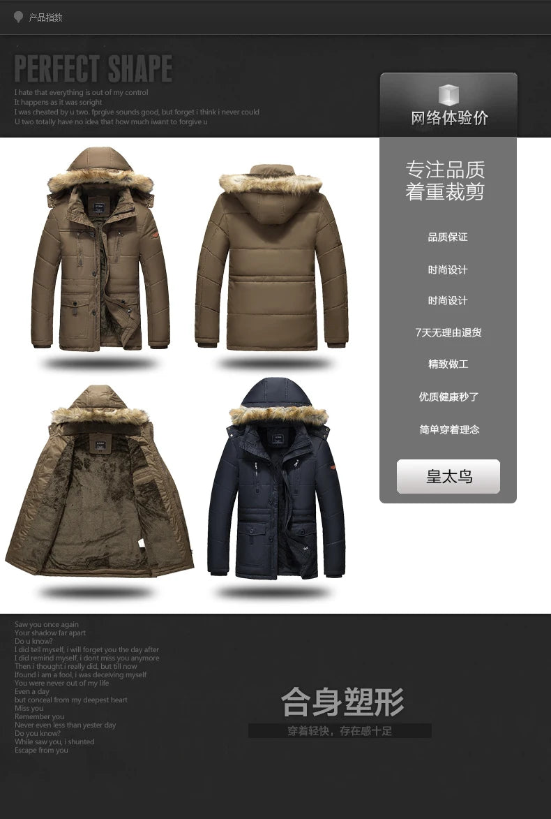 Solid Parkas Male Coat Large Size Clothing Parka Outdoor Men's Winter Jacket Plus Velvet Thick Warm Multi Pocket Jackets