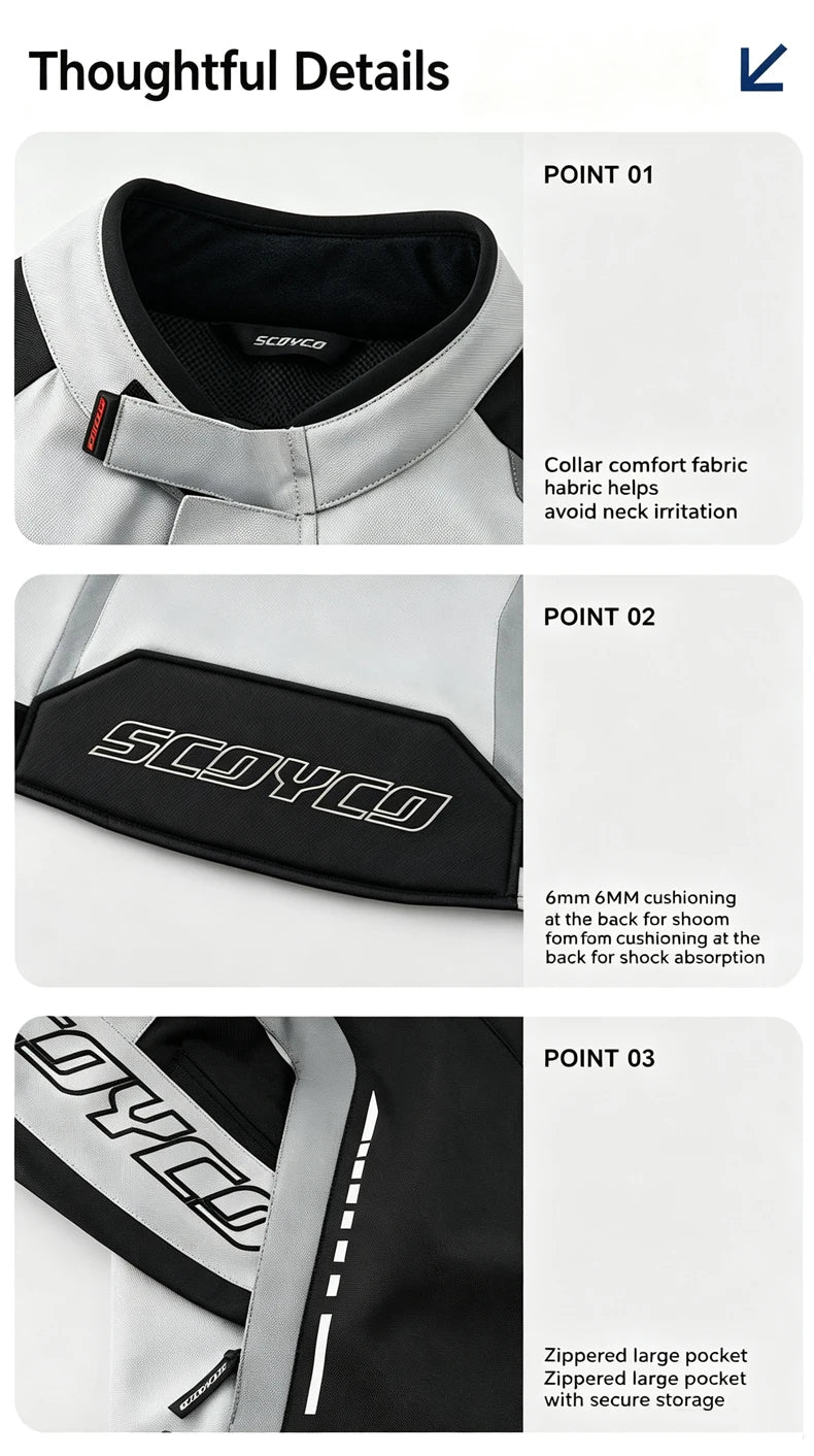 Scoyco Motorcycle Jacket Winter Waterproof Windproof CE1 Anti Fall Detachable Thermal Liner Reflective Motorbike Riding Jacket