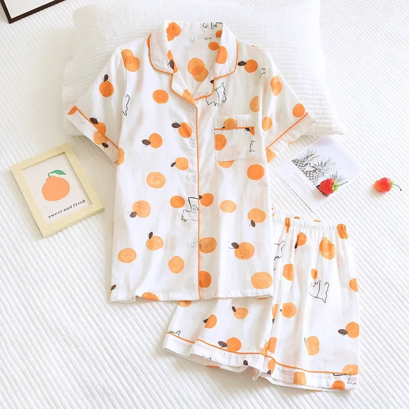 Japanese simple short pyjamas women 100% cotton short sleeves ladies pajama sets shorts Cute cartoon sleepwear women homewear