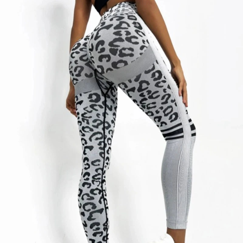 Leopard Print Seamless Booty Lift Leggings - High Waist Compression Yoga Running Training Pants