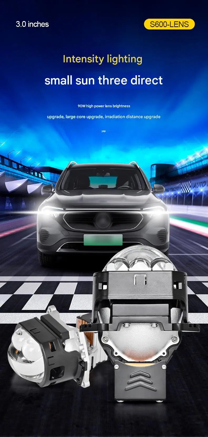 180W High Power Square Triple Laser LED Projector Headlight Dual Beam Ultra Bright Long Range Penetration Car Accessories