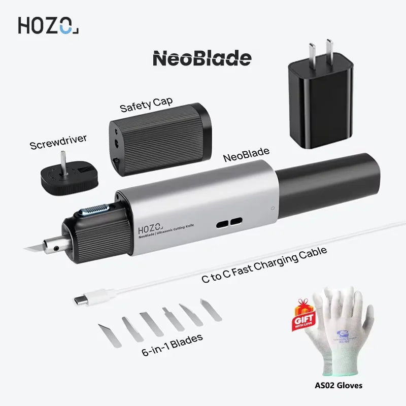 HOZO Ultrasonic Cutter with Auto Power Adjustment 6-in-1 Blades for Precision Cutting Hobby Craft Model Making Gloves Given Away