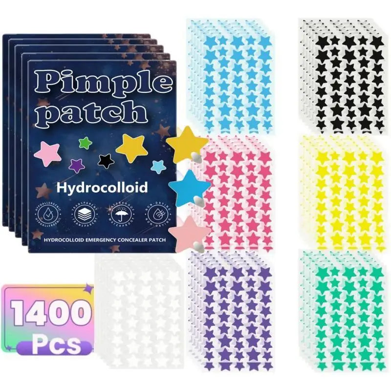 1400Pcs Star Shape Hydrocolloid Pimple Acne Patches Colorful Facial Skin Care Isolate Breathable Closed Acne Blemishes Cover