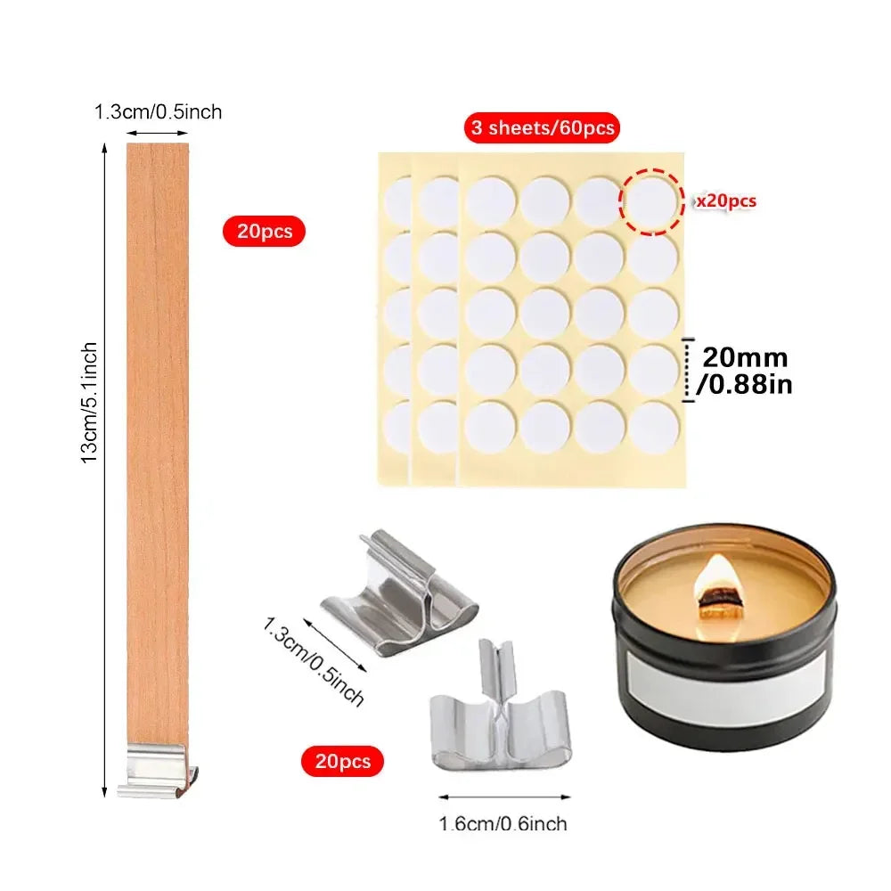 100Pcs Wooden Wick Stick with Base Candle Making Tools Multi Size Candlewick for Scented Candles Wedding Decor DIY Birthday Gift