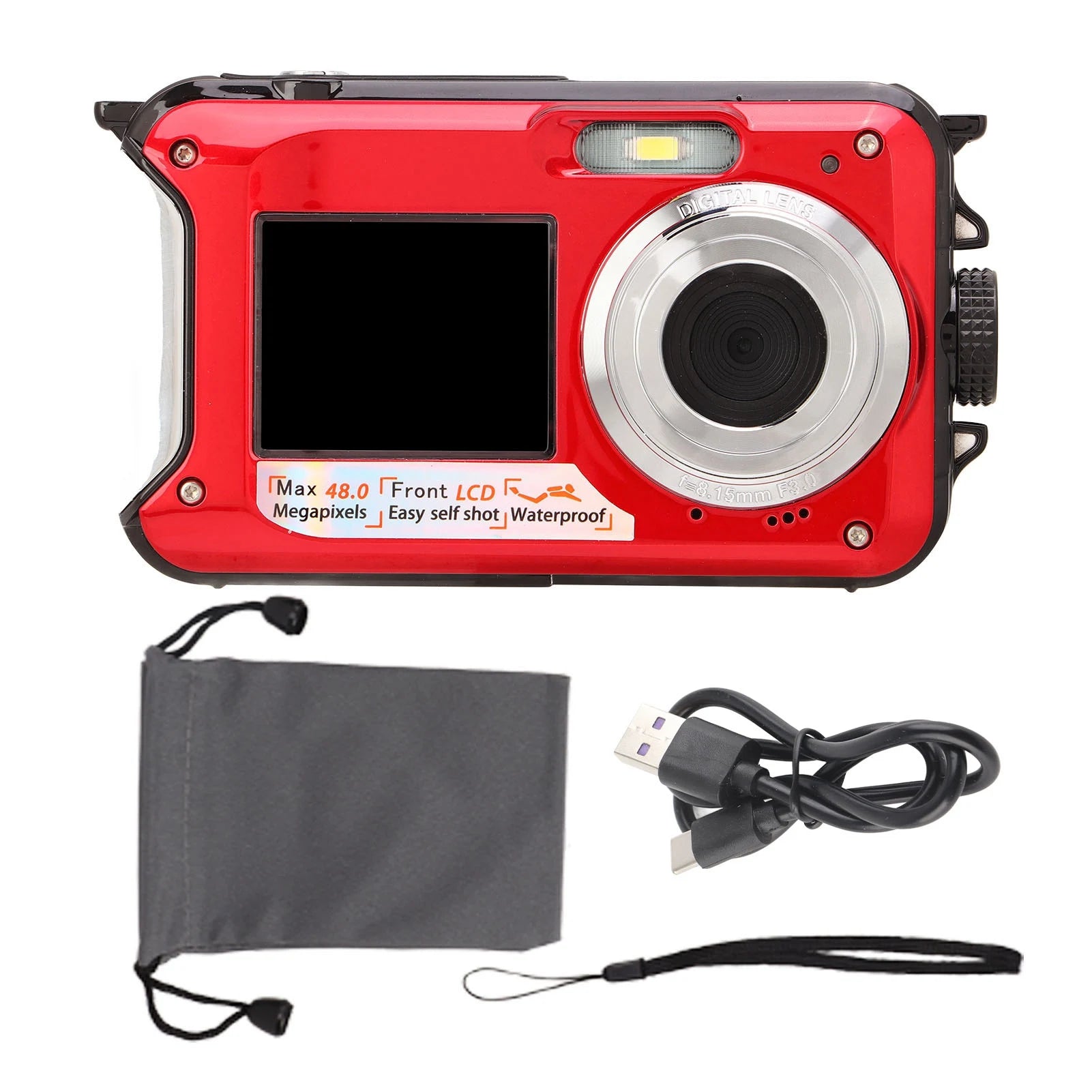 Full HD 2.7K 48MP 10ft Waterproof Underwater Digital Camera 16X Digital Zoom Front Rear Double Screens Waterproof Digital Camera