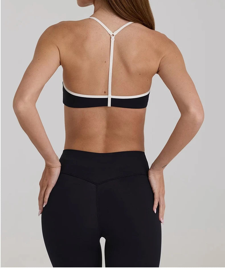 Women 2 Piece Yoga Set Ruched Front T Back Sports Bra High Waist Leggings Soft Stretchy Nude Fabric Gym Running Workout Outfit