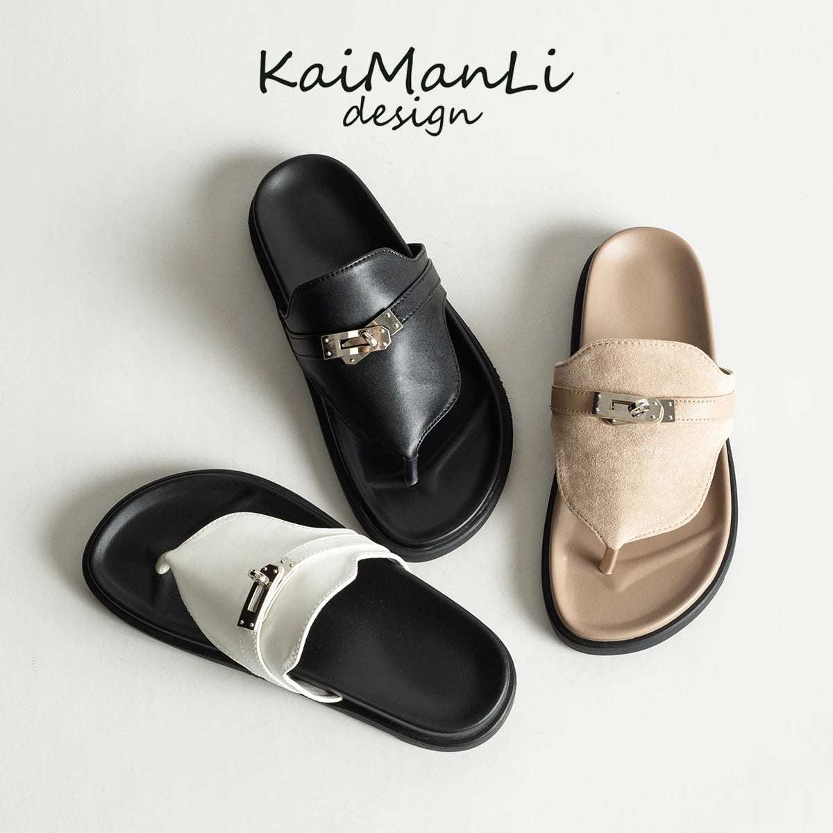 British Style Thick Bottom Slip-On Sandals Women Summer Foot-Strap Leather Half Slippers Beach Flat Heel Casual Shoes