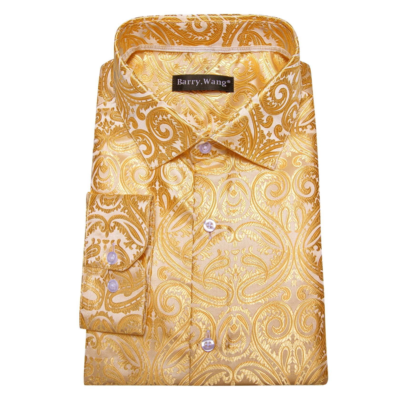 Barry.Wang Luxury Silk Mens Shirts Jacquard Floral Long Sleeve Formal Casual Breathable Male Blouses Wedding Business Prom Gift