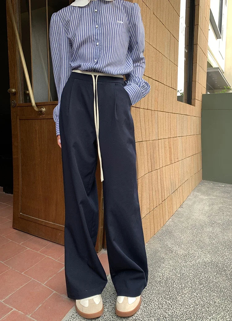 Elastic Waist Drawstring Loose Slim Casual Versatile Trousers 2026 Autumn New High Waist Women Wide Leg Suit Pants