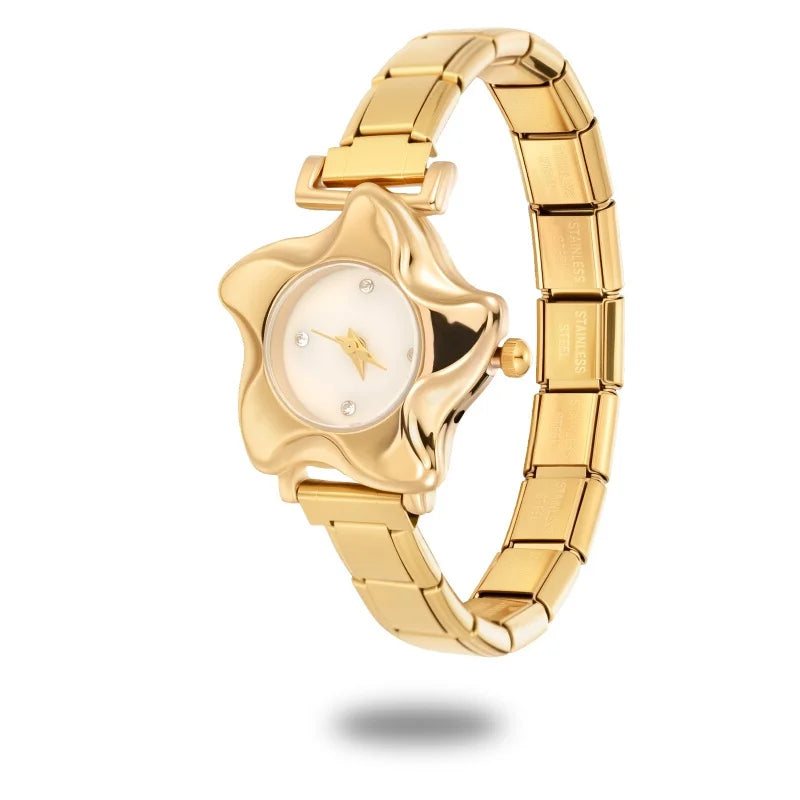 Irregular alloy case Arabic numeral classic dial Stars-shaped diamond-encrusted fashion Stainless Steel Bracelet ladies watch