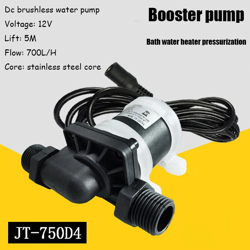 High Temperature Water Pump 12/24V DC Multifunctional Brushless DC Pump Booster Warm Air Water Cooled Circulation Pump 1/2" DN15