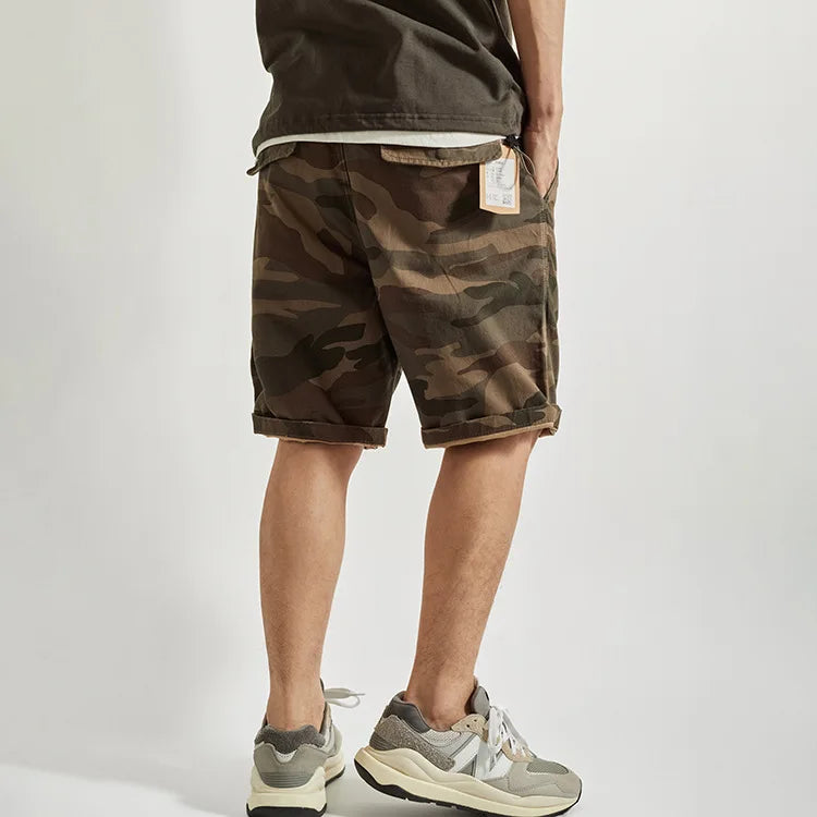 Summer New Camouflage Workwear Shorts Loose Men's Fashion Brand American Retro Casual Multi-Pocket Shorts Polyester Fiber
