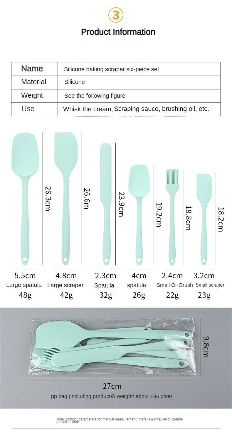 6pc Silicone Spatula set for baking-cake frosting kit with brush, non-stick scrapers & cream spreads |   cute kitchen gadgets