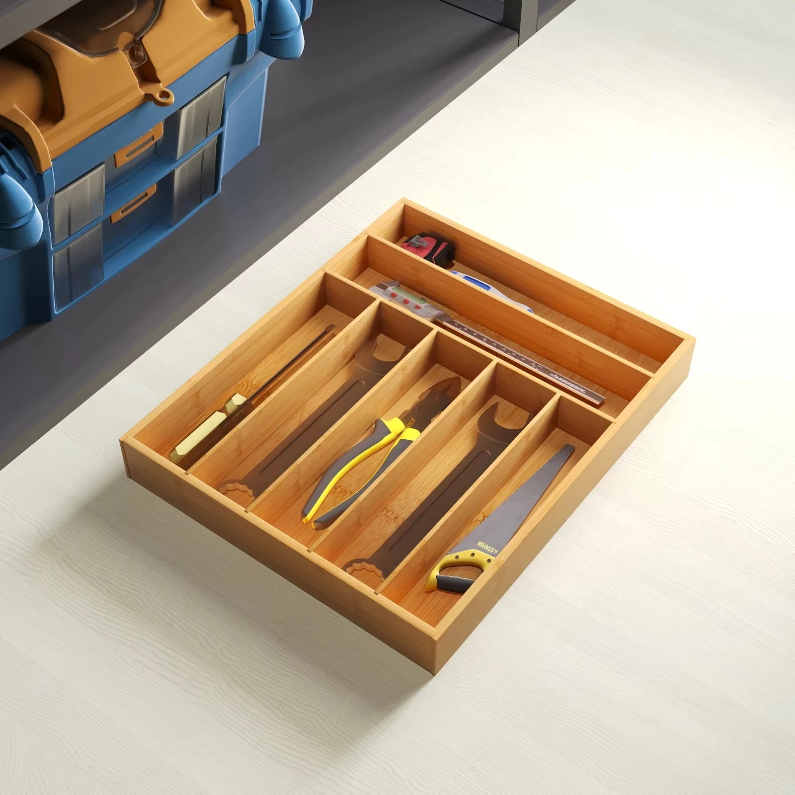 3-grid Bamboo Kitchen Drawer Organizer Knife Box Bamboo Cutlery Storage Box   Divided Storage Box for Tabletop and Drawer