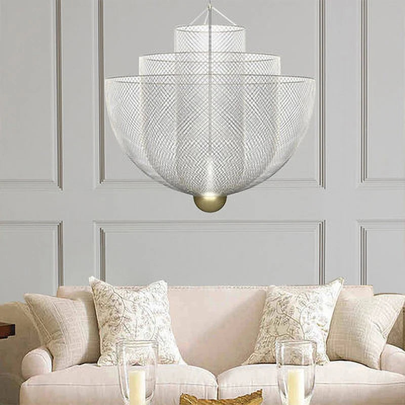 Modern Ceiling Chandeliers Dimmable LED Pendant Light Modern Design Metal Grid Meshmatics Dining Hanging Lamp Suspension Fixture