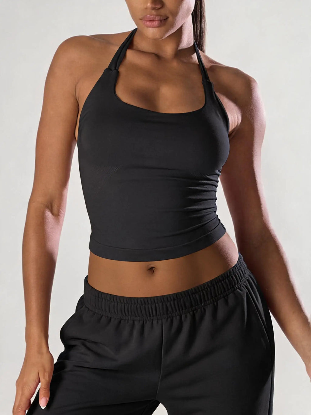 Seamless Halter Workout Tank Top for Women Backless Longline Yoga Top Gym Fitness Activewear Body Shaping Sportswear