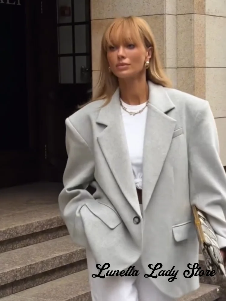 Women Red Blazer Jacket Single Button Lapel Collar Loose Casual Coats 2026 Autumn Winter New Fashion Street Oversized Streetwear
