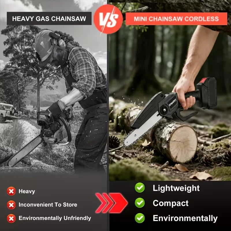 Mini 6-inch Cordless Chainsaw with Splash Guard & Safety Lock, Great for Gardening, Camping, Firewood, DIY And A Perfect Gift for Parents.Black Friday Discount Promotion, Birthday, Christmas Or Festival Gift