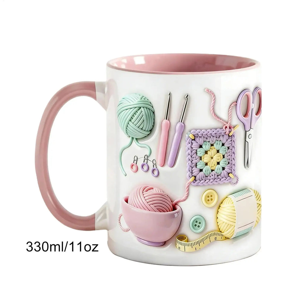 Funny Coffee Mug 330ml Crochet Ceramic Drinkware Novelty Drinking creativity Cups Crochet theme For Adults Yarn Lovers