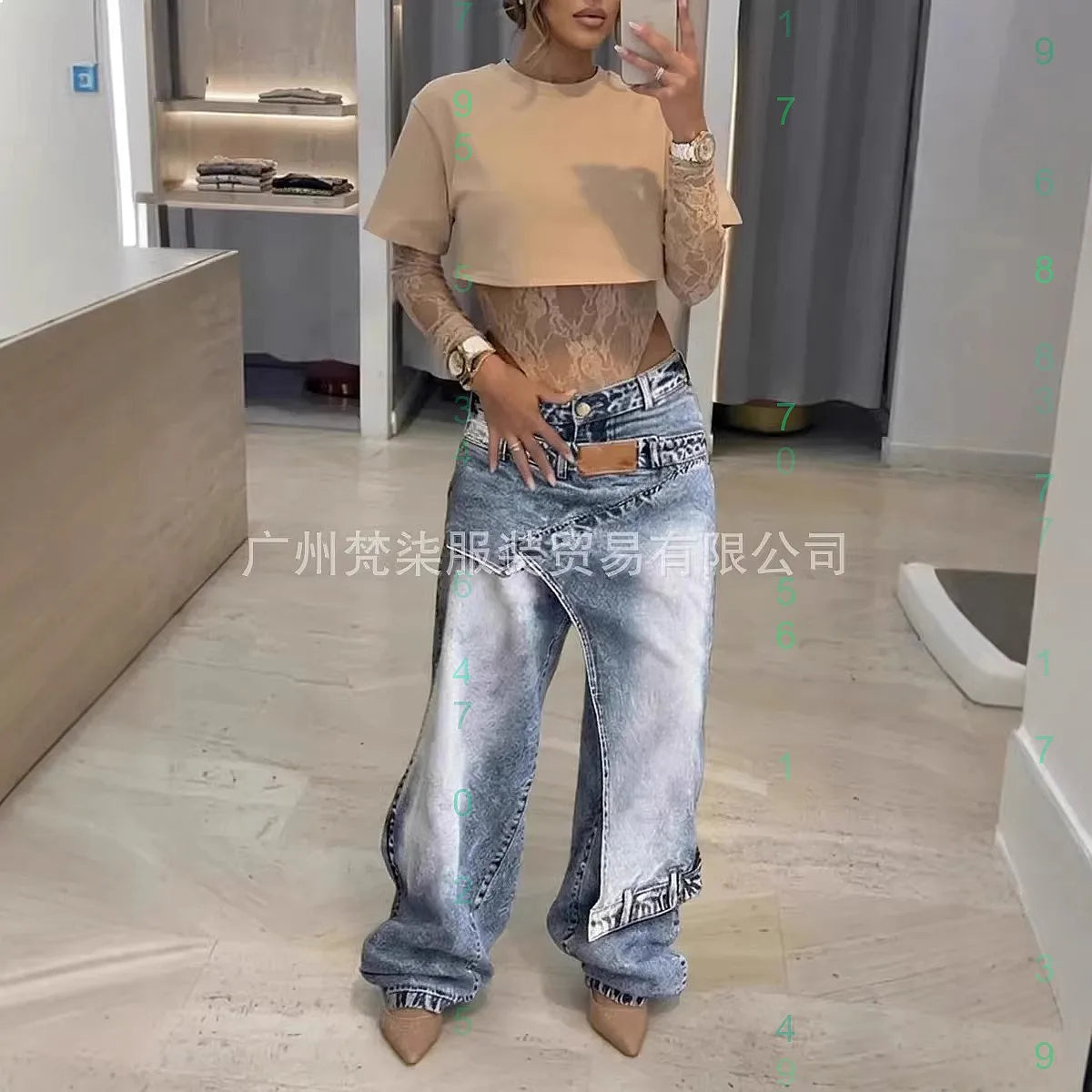 Vintage Washed Denim Jeans Women Y2K Faux Two Piece Design Jumpsuit Pants Overall