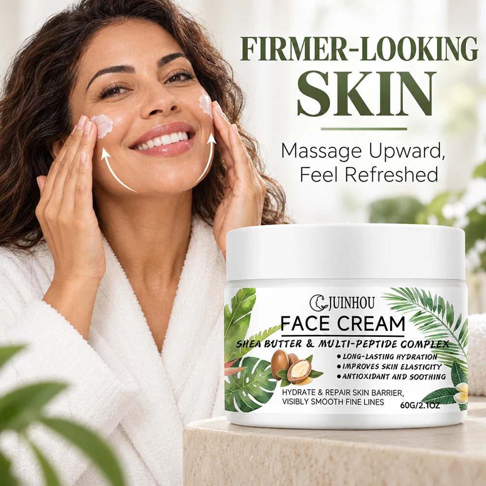 JUINHOU Moisturizing Face Cream Peptide Complex Shea Butter Deep Moisture Repair Dry Skin Firming Smooth Daily Facial Care