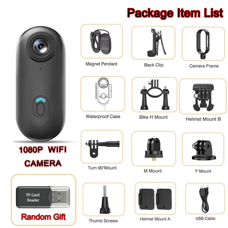 4K UHD Motorcycle Mini Action Camera Body POV Magnetic 30M Waterproof 2.4G WiFi Small Action Video Vlogging Camcord Helmet Bike