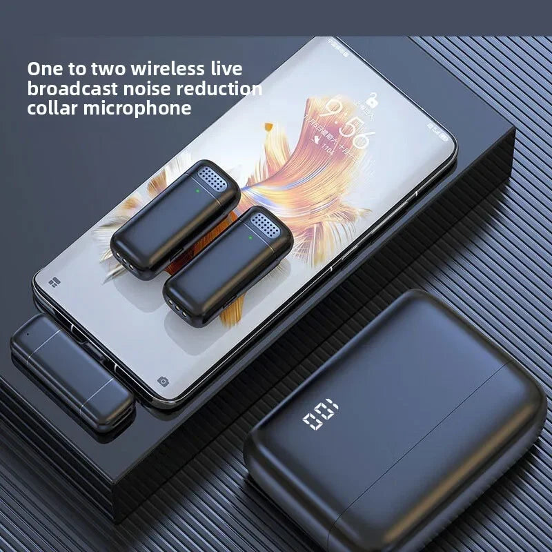 Wireless Lavalier Microphone Charging Case for Live Interview Outdoor Mini Mic Portable Audio Video Recording for iPhone Android