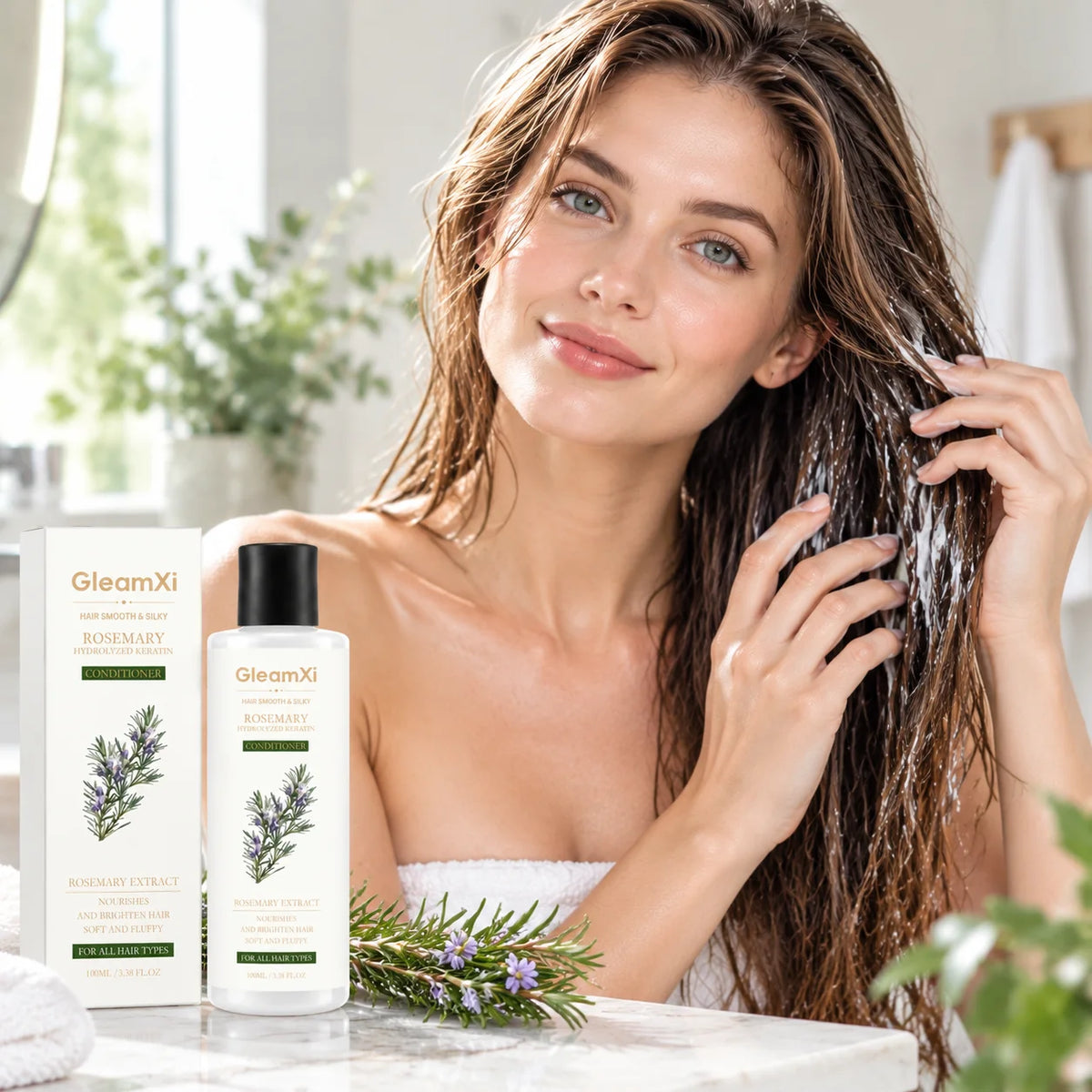 GleamXi Rosemary Hair Hydrolyzed Keratin Conditioner Anti Frizz Repair Split Ends Nourish Dry Damage Hair Smoothing Conditioner