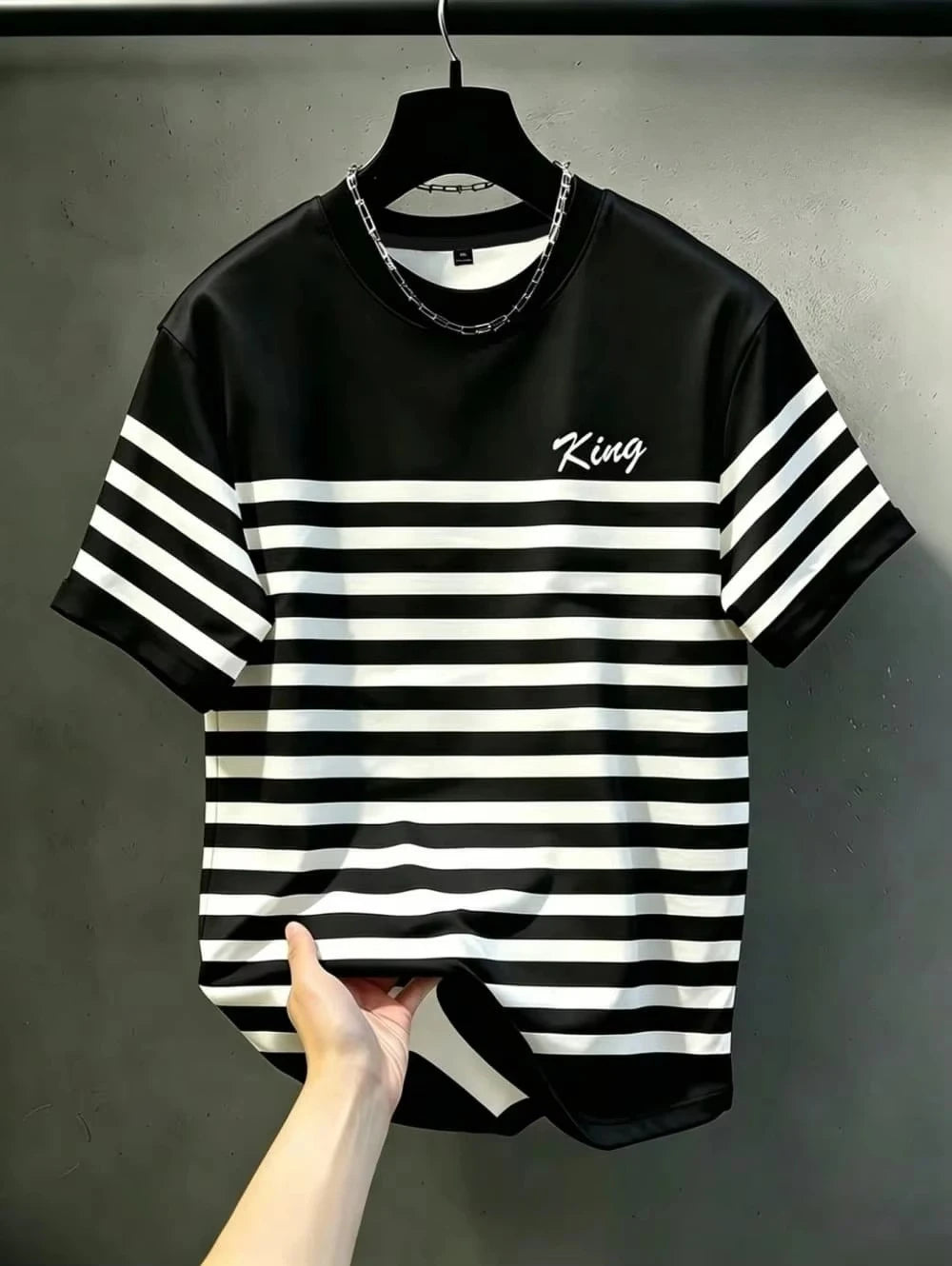 Color-Contrast Vertical Stripes 3D Print Men's Loose-Fitting Breathable Short-Sleeved TShirt Casual Street Trendy Parental Cloth