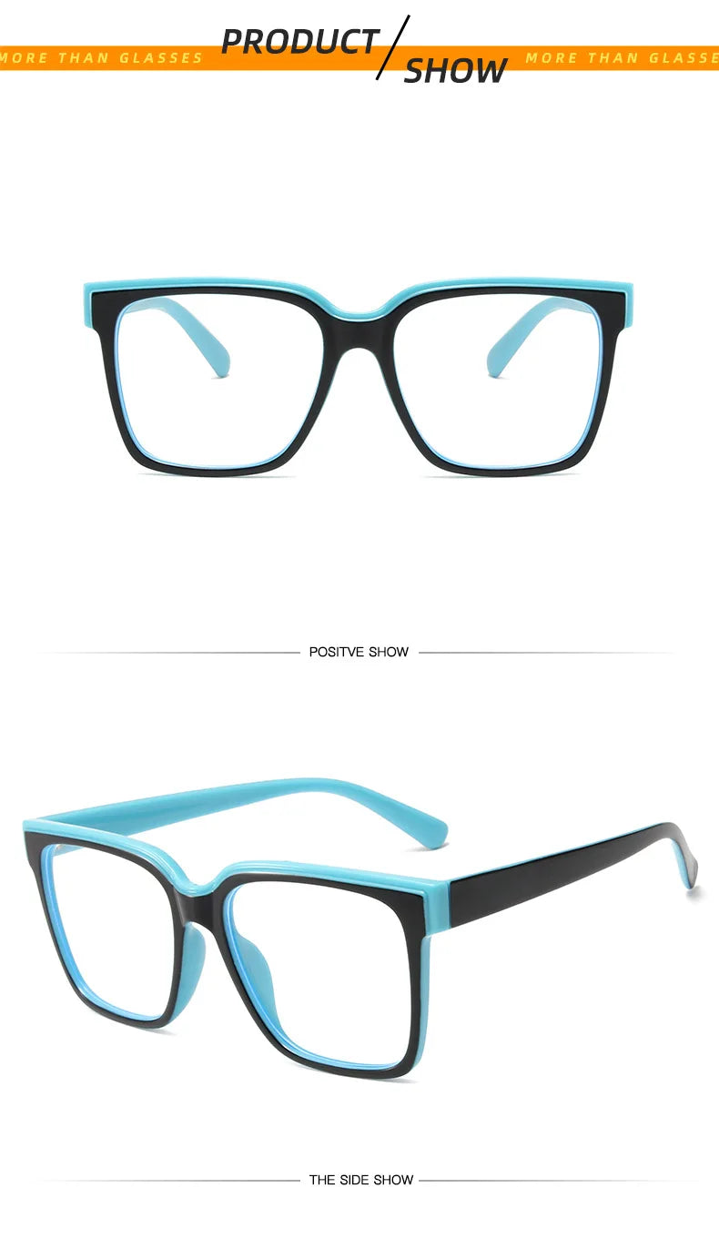 Fashion Double Color Women Cat Eye Glasses Frame Retro TR90 Clear Anti-Blue Light Eyewear Men Optical Blue Yellow Frame