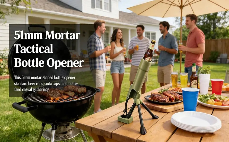 Beer Bottle Mortar Bottle Opener, 33/51mm Mortar Beer Bottle Opener Heavy-Duty Tactical Cap Launcher Hands-Free Push Down Opener