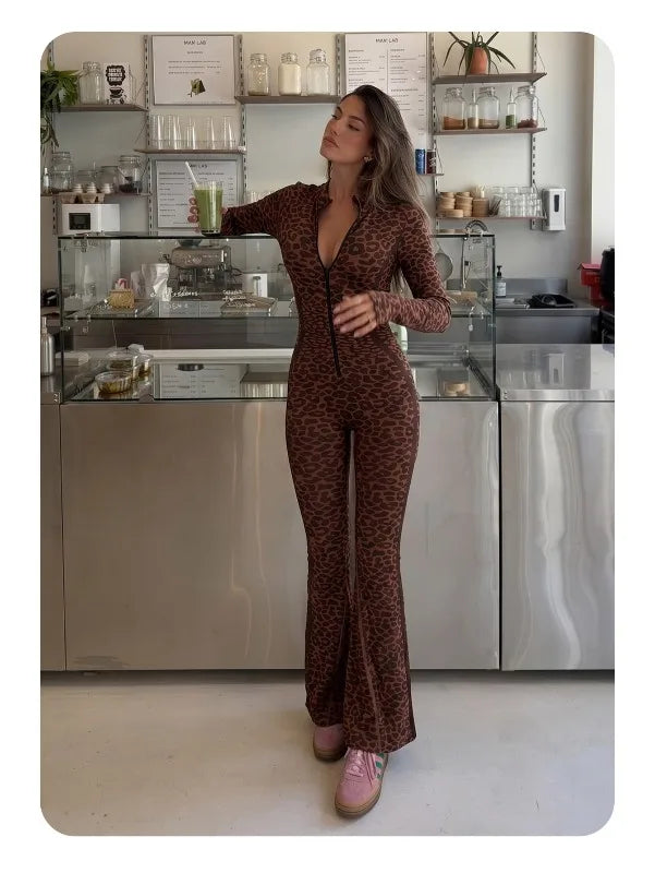 Sexy Hip-wrapped Yoga Suit Spice Deep V-neck Zipper Fashion Leopard Print Slim-fit One-piece Fitness Yoga Pants Summer 2026