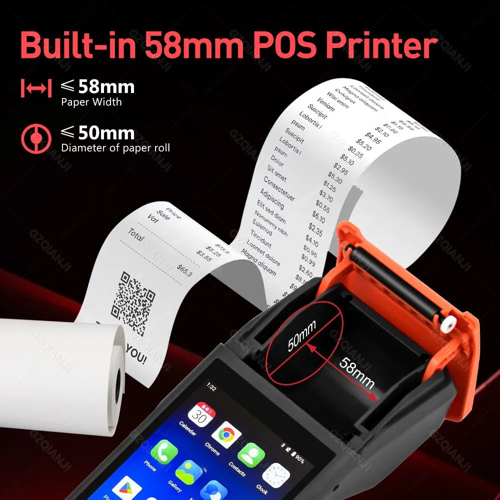 Android 14 Handheld Terminal Android 11 POS Receipt Printer 58mm Portable Machine 5.5 HD Support 1D 2D Barcode Scanner NFC WIFI