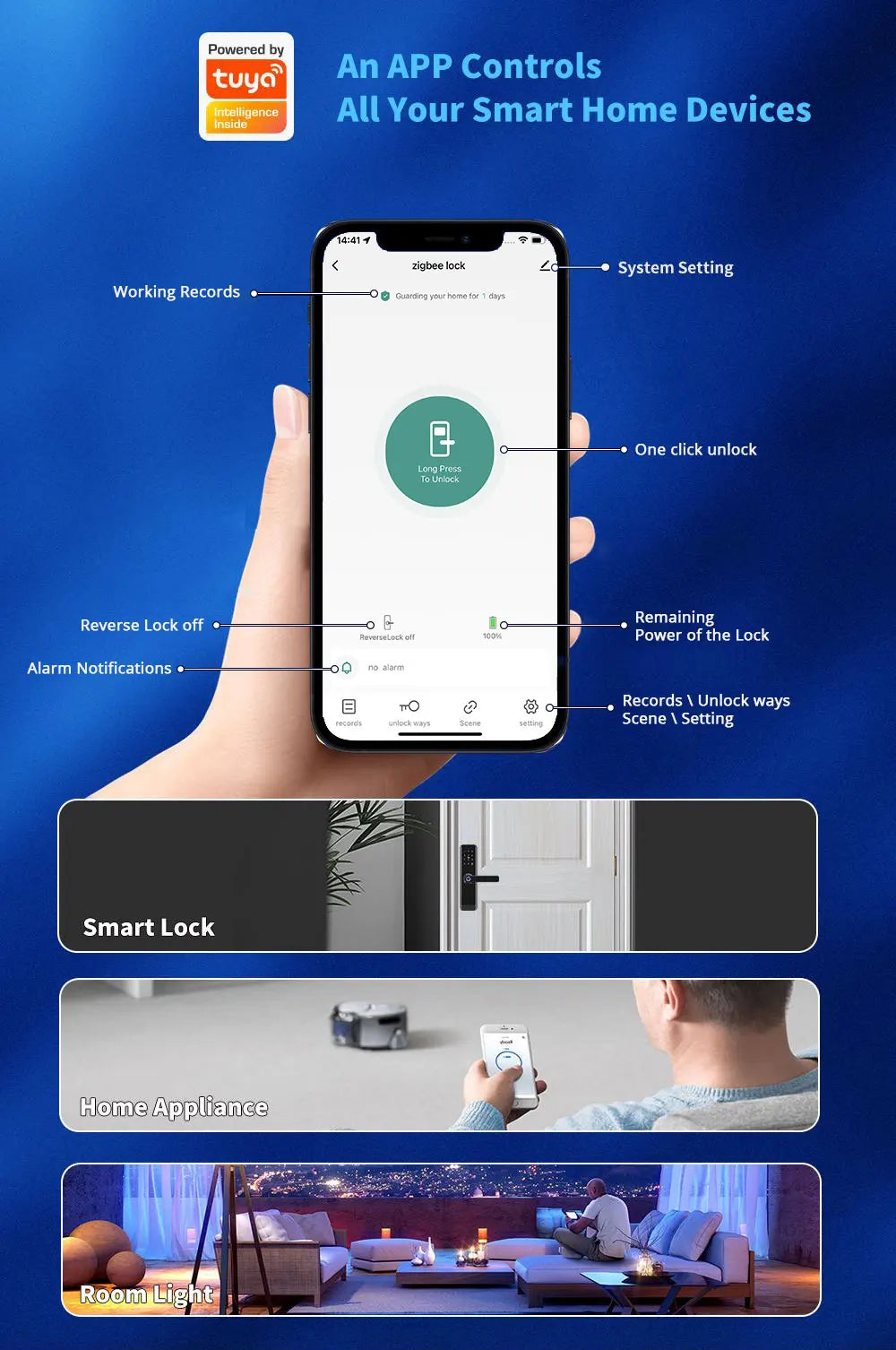 Zemismart Zigbee Fingerprint Door Lock Work with Tuya IC Card Key Password App Unlock with Doorbell Security Mechanical Lock