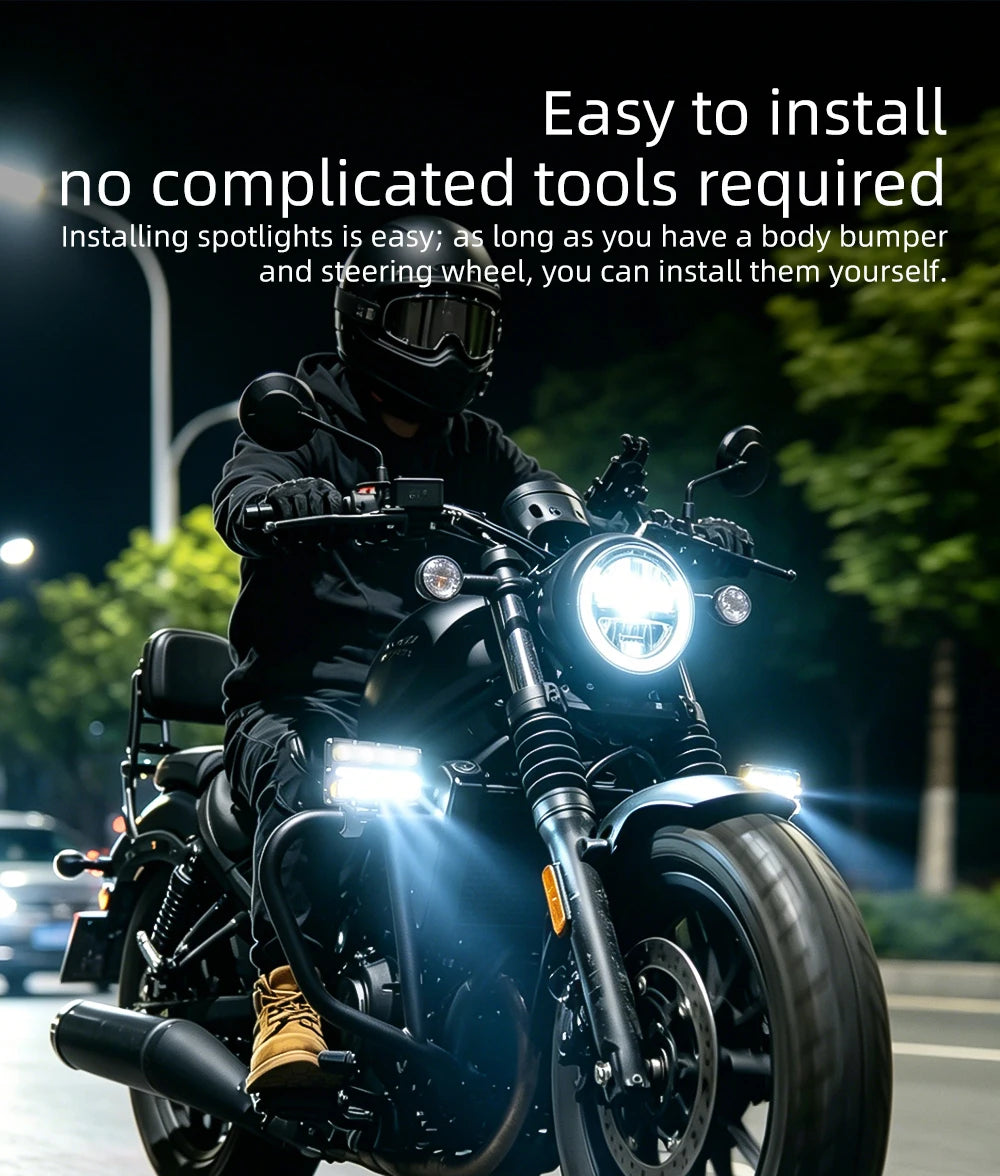 8 Lens Projector Motorcycle LED Spotlight DRL Strobe Flashing Auxiliary Fog Work Light Universal For Car Truck SUV UTV Off‑Road