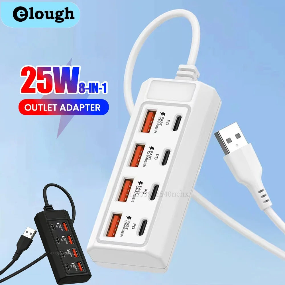 8 in 1 25W USB Electrical Socket Fast Charging USB Type C Power Strips Phone Charger USB Extension Socket Power Outlet Adapter