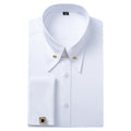 Embroidered French Cufflinks Men's Long-Sleeve Shirt with Collar Pins No tie Big Collar Dress Shirt for Business Formal Gentlema