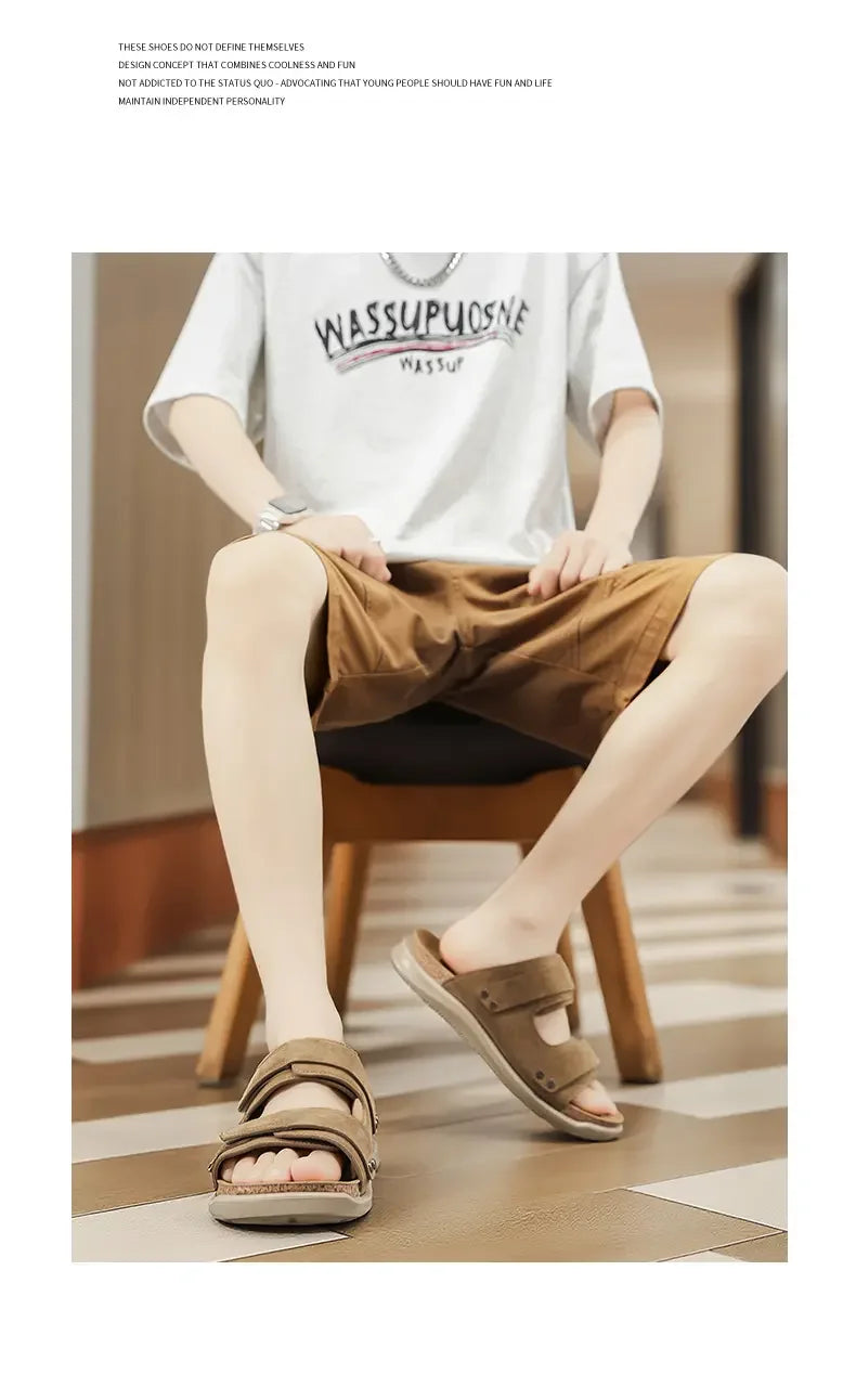 Men's Sandals Premium Comfortable Non-slip Brown Casual Outdoor Walking Beach Shoes For Adult