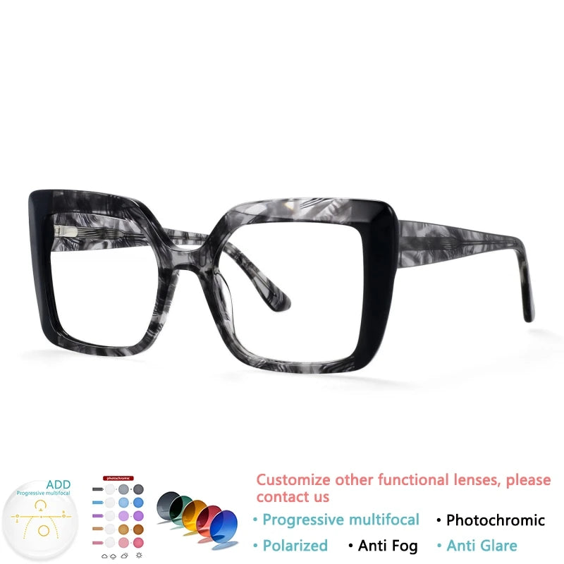 Large Frame Square Acetate Fiber Glasses Optical Reading Glasses Ladies Customization Photochromic Myopia Prescription Glasses