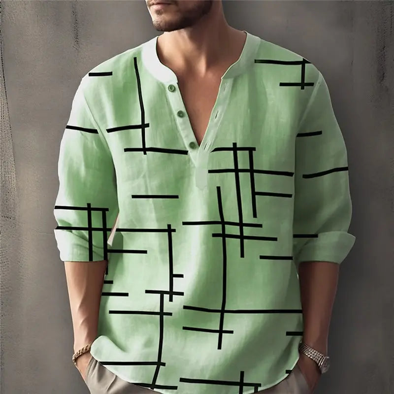 Retro Spring and Autumn New Men's Fashion T-shirt Casual Long Sleeve V-neck Polo Shirt