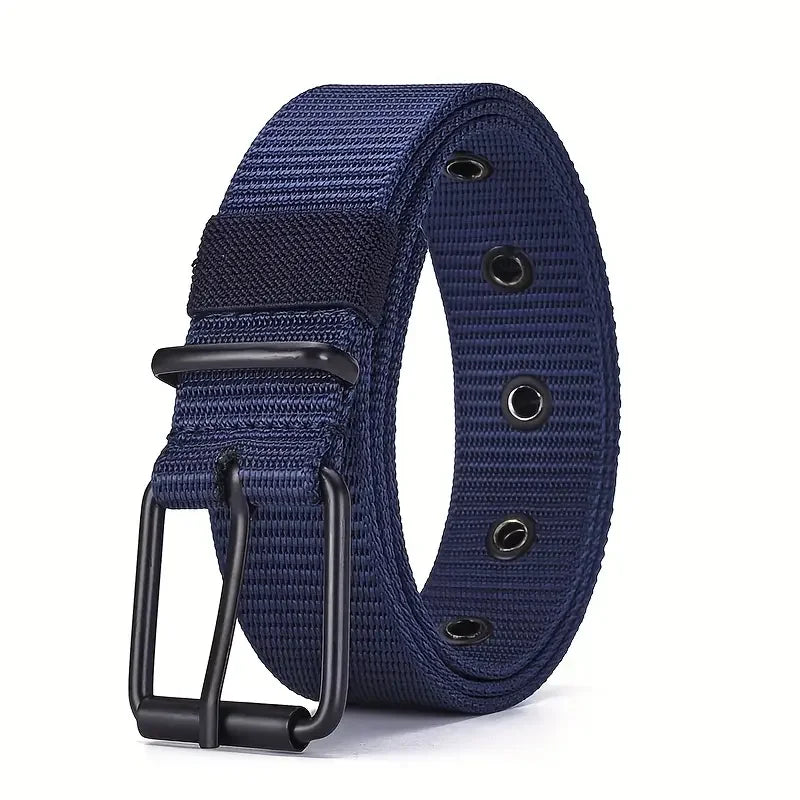 Men's Belt Porous Canvas Pin Buckle Leather Belt Outdoor Sports Belt Women's Trendy Eyelet Belt With Jeans Belt For Men Women