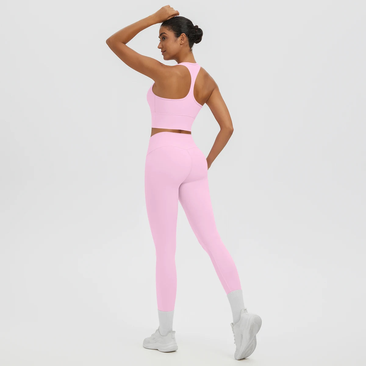 2PCS/set Gym Sports Yoga Suit for Women's Solid Color High Stretch Quick Drying Legging Yoga Pants Gather I-shaped Vest Yoga Set