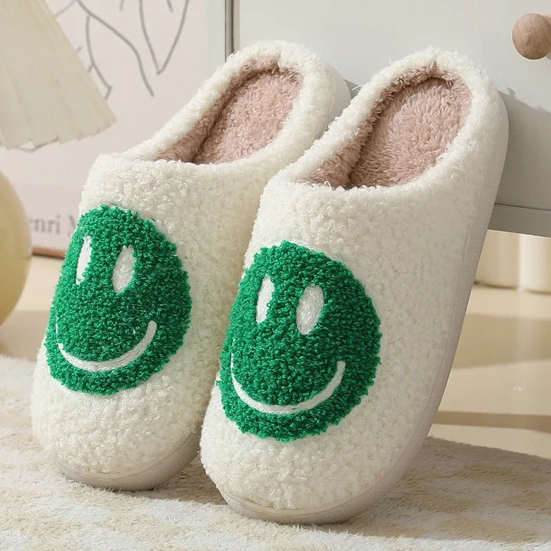 Fuzzy Smile Face Women man Slipper Kawaii Cartoon Plush Contton Indoor Funny Cute Winter Warm Floor house Home Non slip Shoes