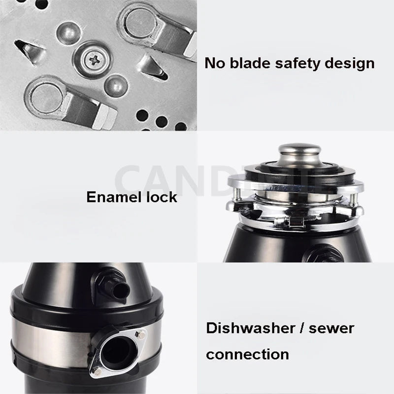 370W Food Garbage Disposal Crusher Grinder Sink Food Waste Disposer Kitchen Food Residue Garbage Processor