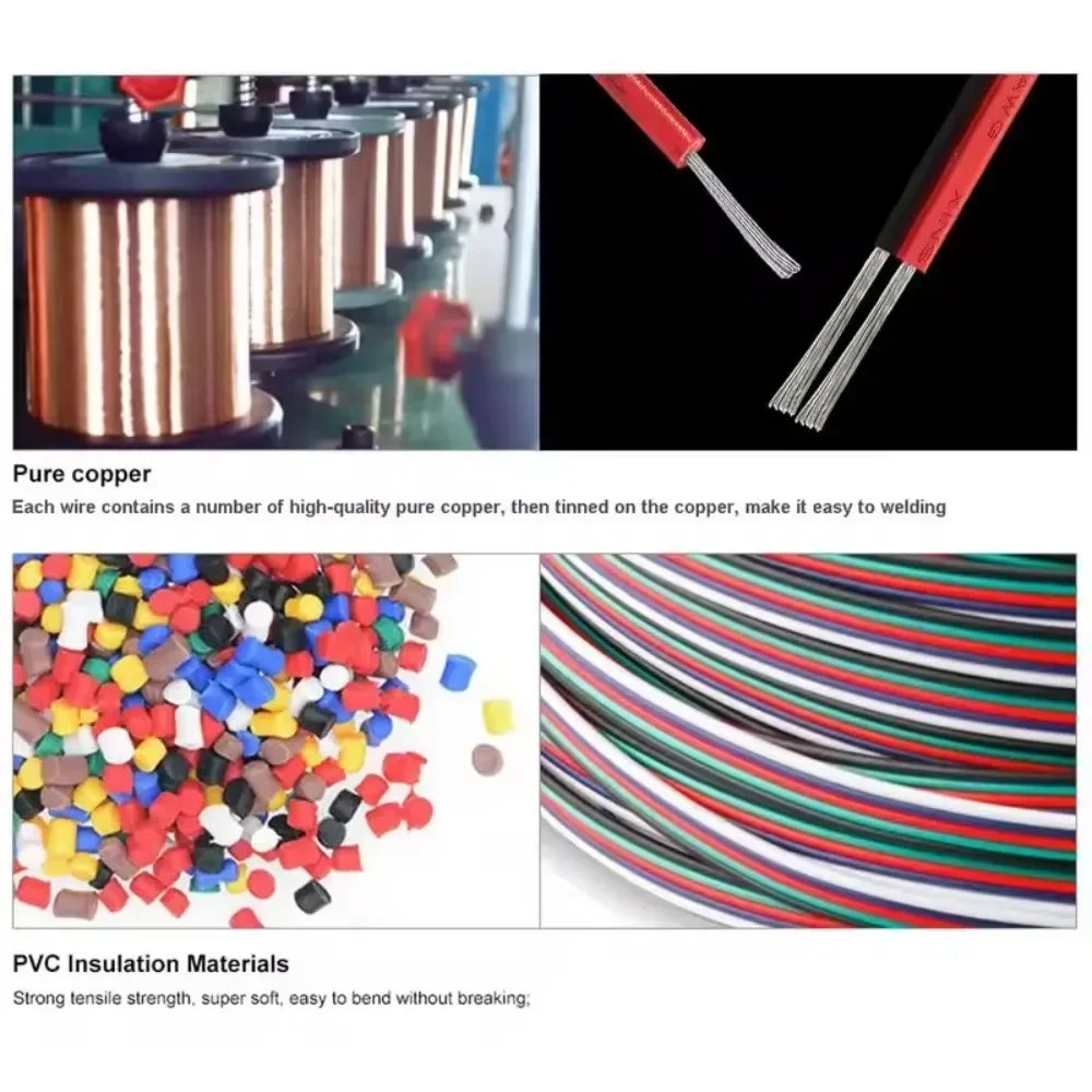 22 AWG 2Pin 3Pin 4Pin 5Pin 6Pin Electronic Cable Extension Wire for 5050 3528 COB RGBW RGB CCT RGBWW RGBCCT LED Strip Lights Car