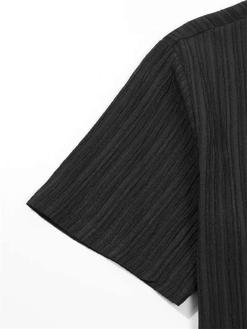 spring Summer Men Sets short-sleeve cardigan lapel shirt+trousers suit men's fashion 2 pieces tracksuit striped leisure suit